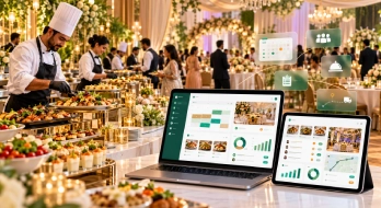 Event hall decorated for a reception
